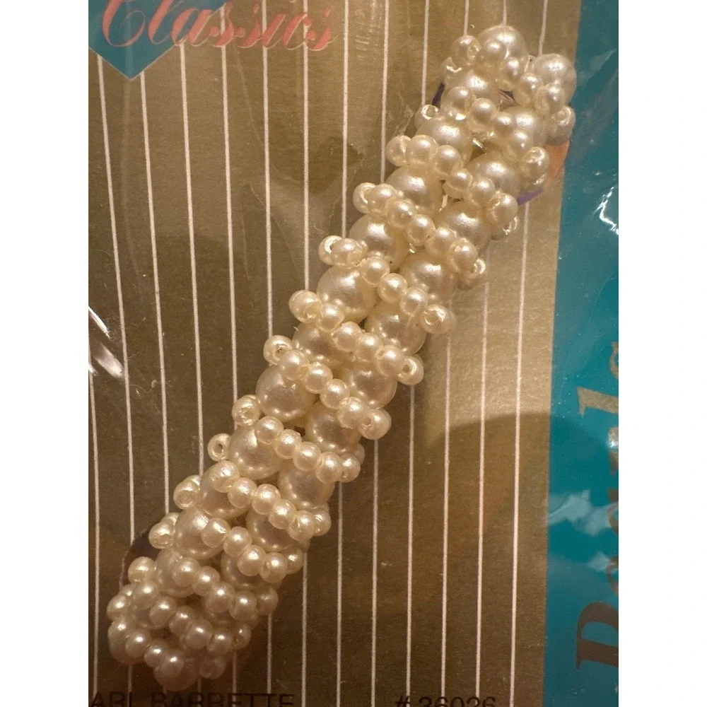 Vintage Philips Modern Classics‎ Faux Pearl Barrette Hair Clip Cream Beads 36026